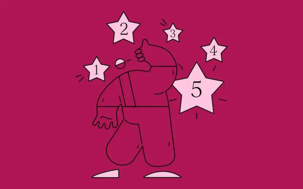 Line illustration of a human figure surrounded by five star shapes.