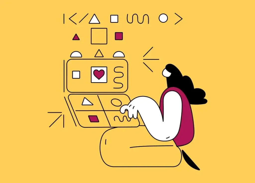 Illustration of a woman at a computer inputing code.
