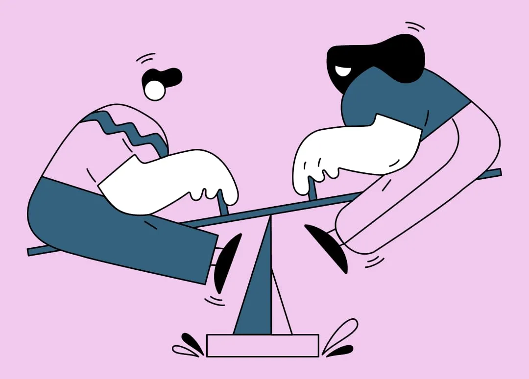 Two figures on a see saw